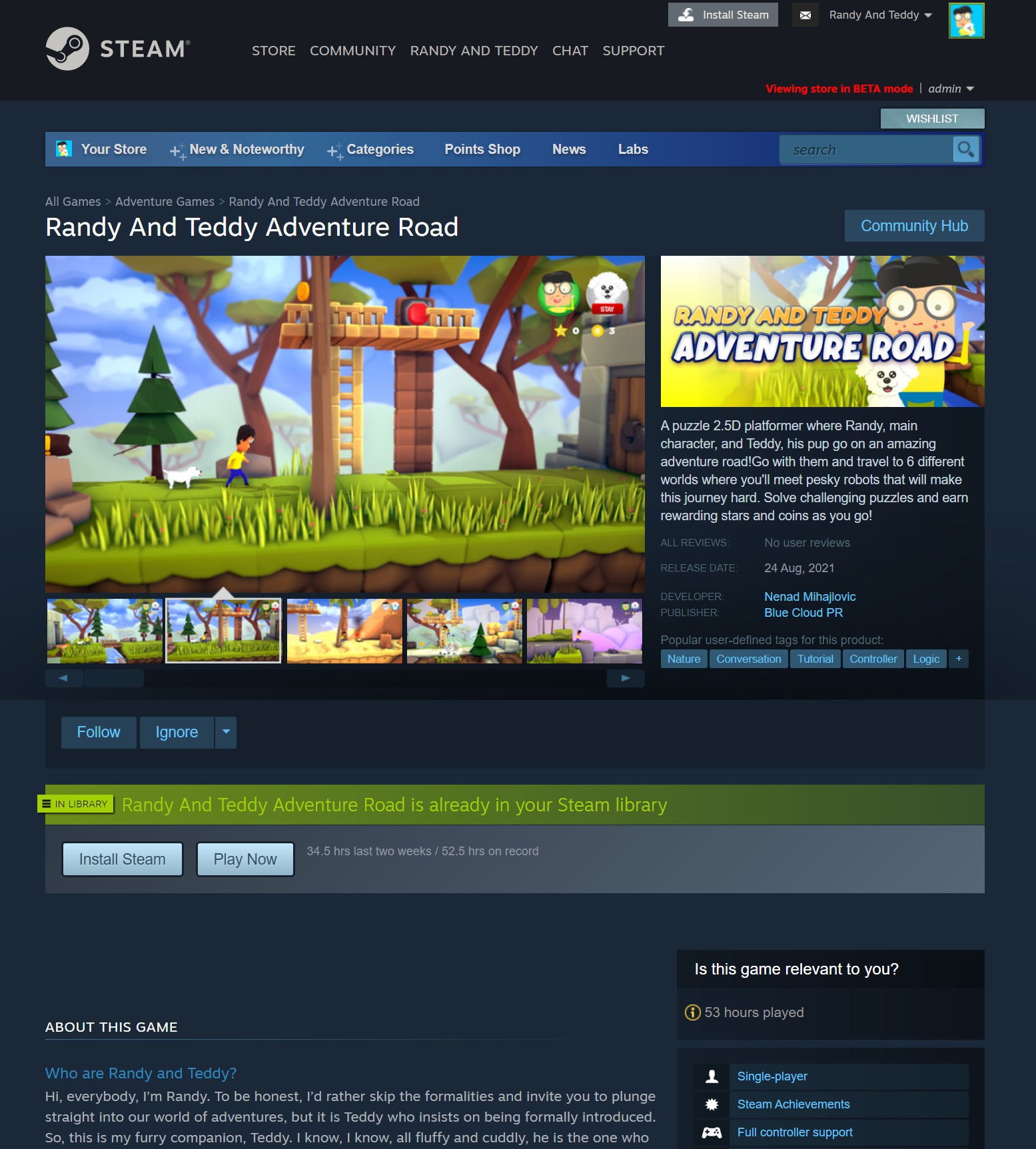 Randy and Teddy: Adventure Road Steam Page Wishlist